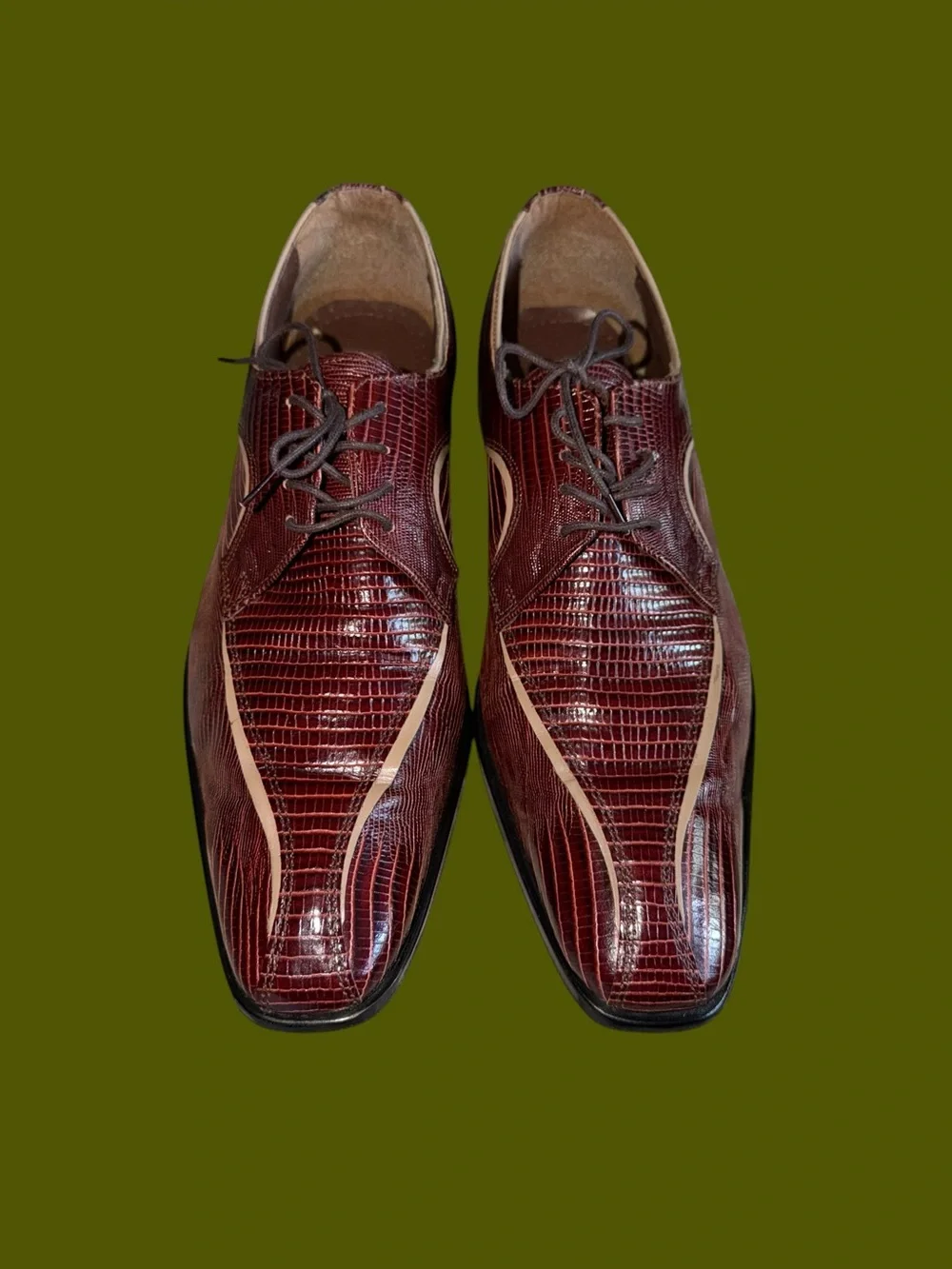 Vintage Y2K Stacy Adams Men's Size 13 Brown Leather Croc Square Toe Dress Shoes